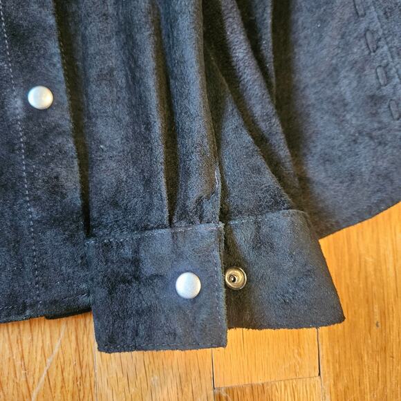 New Frontier Black Suede Western Moto Shirt Jacket‎ Size 12 Snap Front - Picture 15 of 16